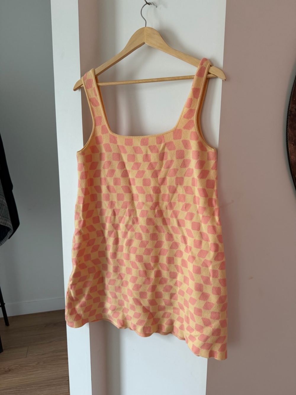 VRG GIRL Pink and Yellow Check Knit Tank Dress